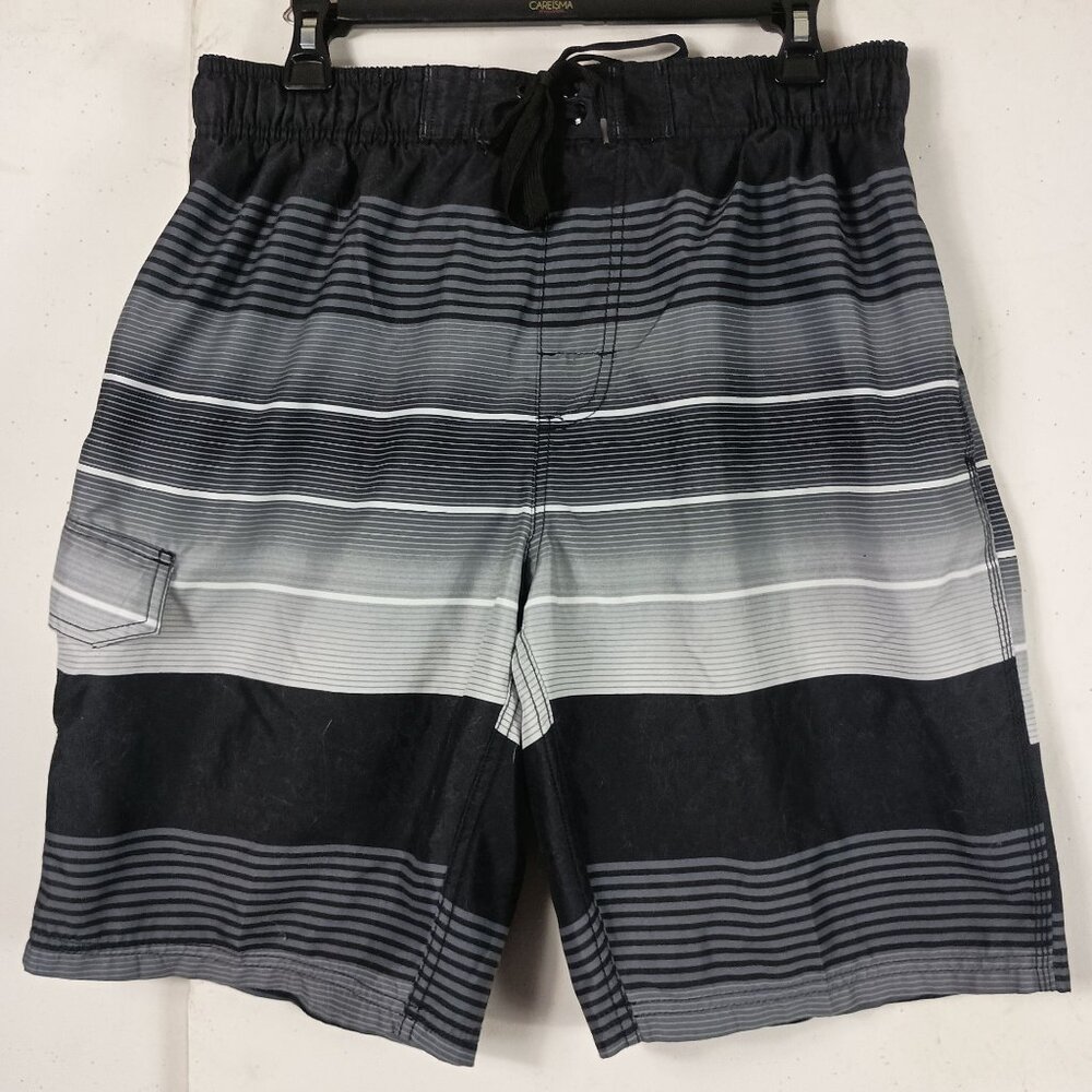 Kanu Surf Swim Trunks Mens L Black Gray Striped Summer Athleisure Beachwear - Picture 2 of 7